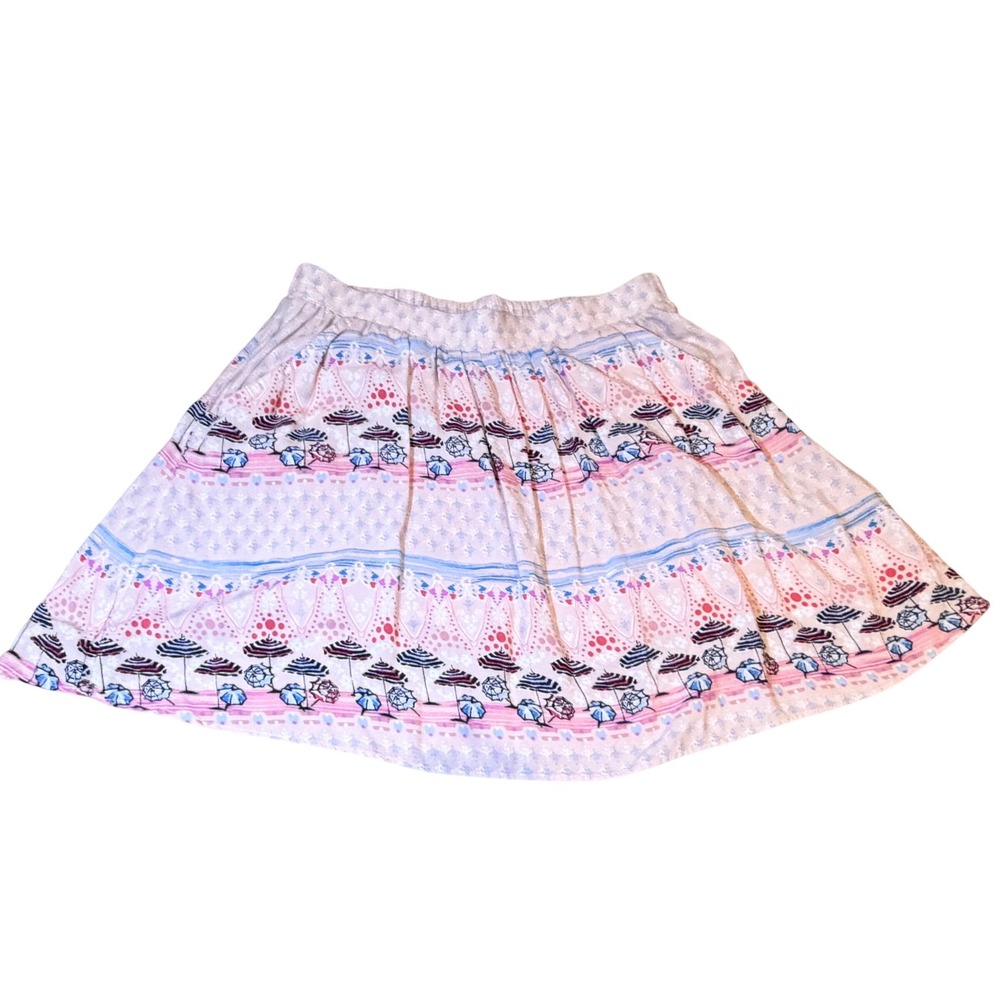 Lauren Conrad Beach Umbrella Print Mini Skirt Pink Blue Rayon Pockets Medium